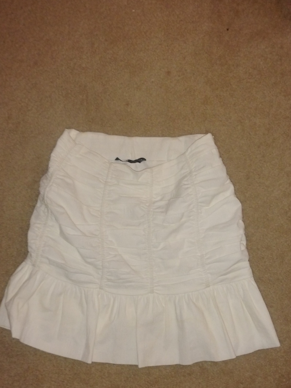 Zara Ruched Ruffle Mini Skirt in White Like New